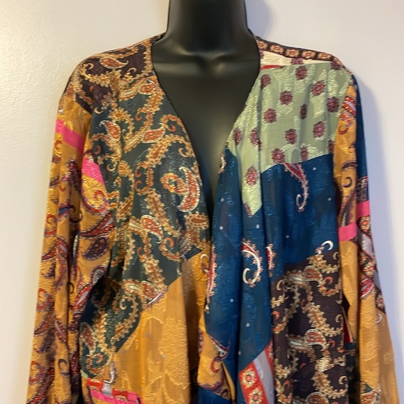 Reba The Road Less Traveled Multi Patchwork Fringe Long Duster Coat size XL - Picture 3 of 16